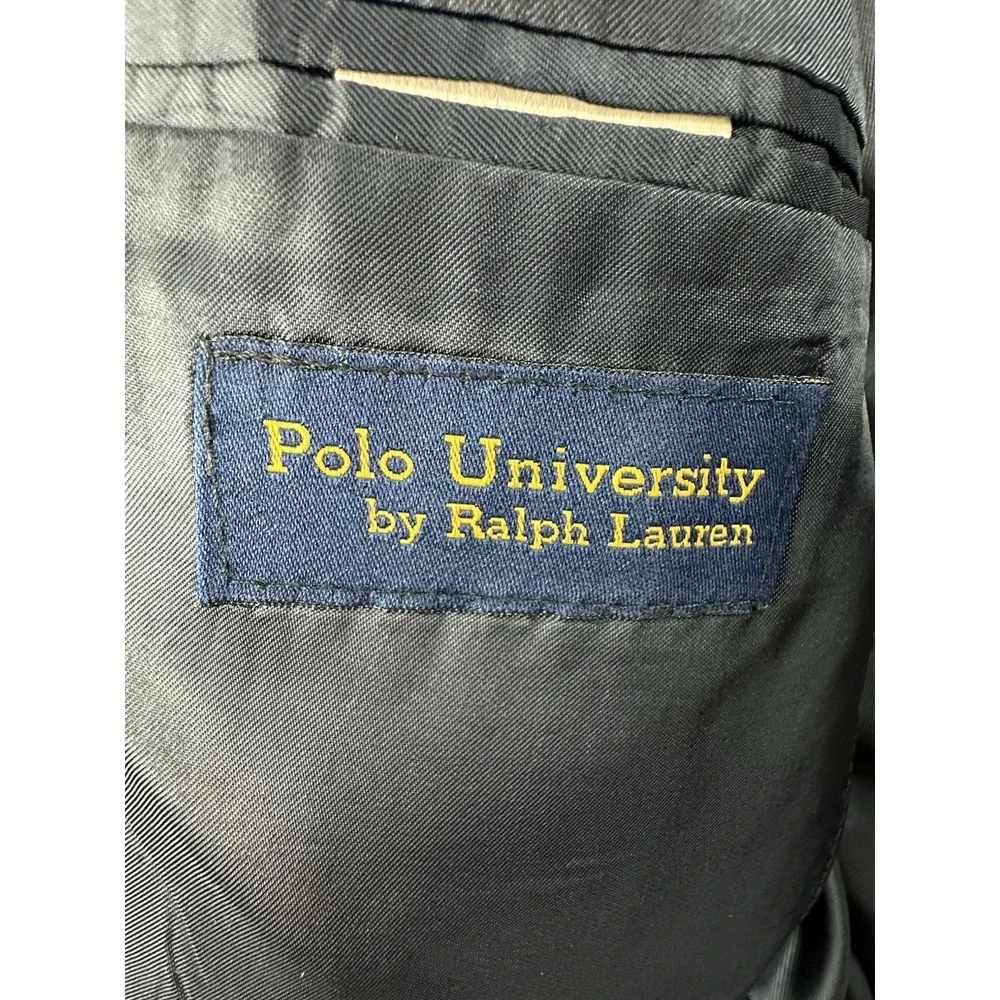VTG Polo University Ralph Lauren Blazer Jacket 43R Black Cashmere Preppy